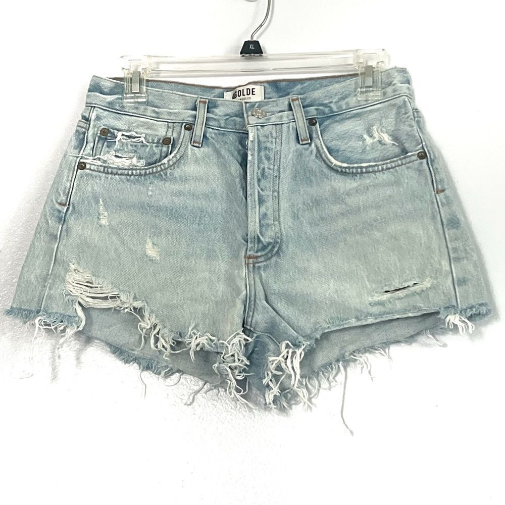 Agolde Parker Distressed Denim Shorts Light Wash High Rise - 26